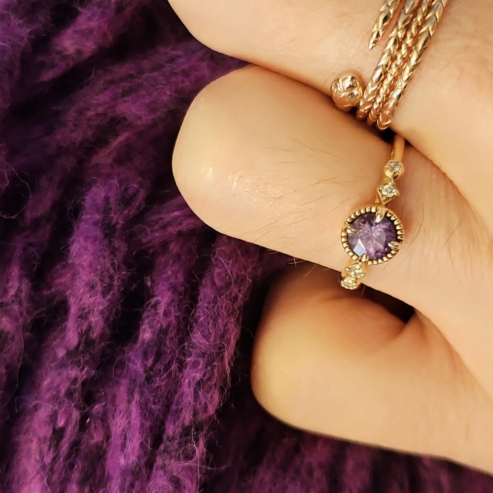 Envero 14k Solid Yellow Gold Stella Ring,  Umba Purple Sapphire & Diamonds